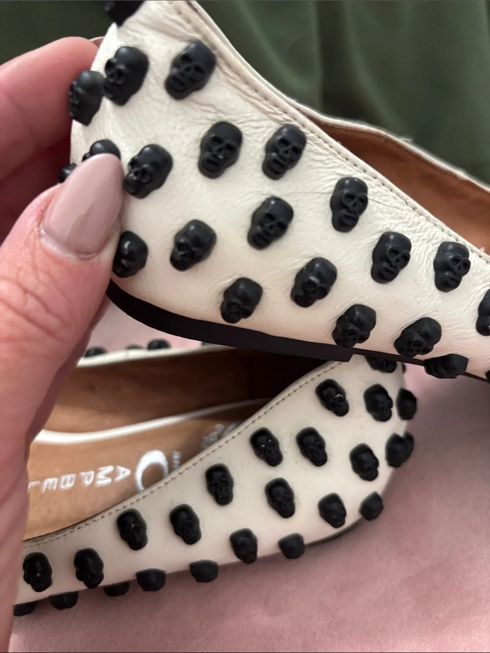 Jeffrey Campbell White Ballet Flats with Black Skull Studs